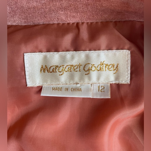 Vintage Retro Margaret Godfrey Peach Suede Leather Pleat Front Jacket, Size 12 - Picture 6 of 8